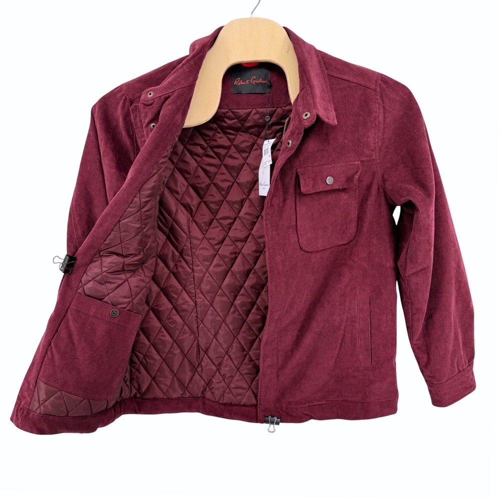 NEW Robert Graham Corduroy Jacket Mens Medium Burgundy Shacket Quilted Lining